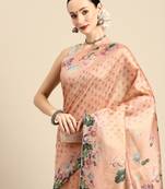 designer peach silk saree