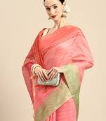 designer pink linen blend saree