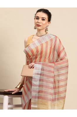 designer brown linen blend saree 1