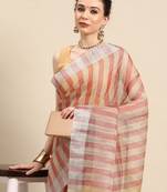 designer brown linen blend saree