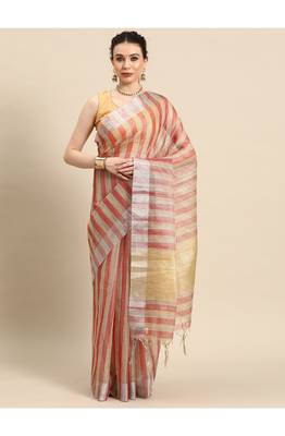 designer brown linen blend saree 2