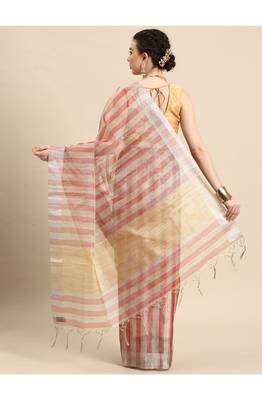 designer brown linen blend saree 3