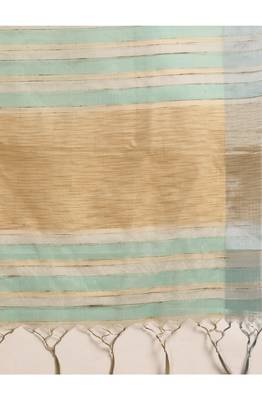 designer green linen blend saree 4