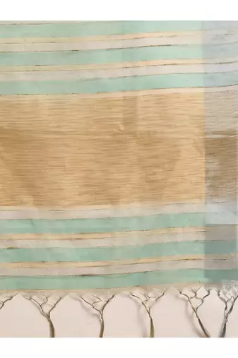 designer green linen blend saree