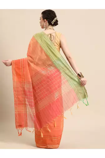designer orange linen blend saree