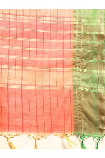 designer orange linen blend saree