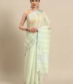designer green linen blend saree