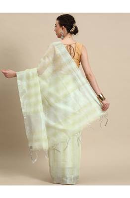 designer green linen blend saree 2