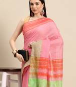 designer pink linen blend saree