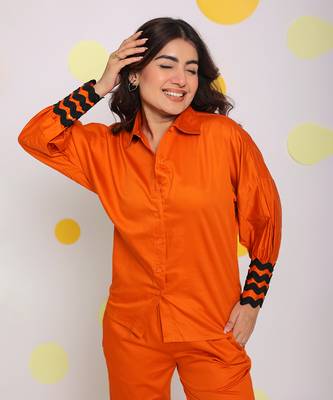 Rust orange summer relaxed collared 100% cotton shirt 3
