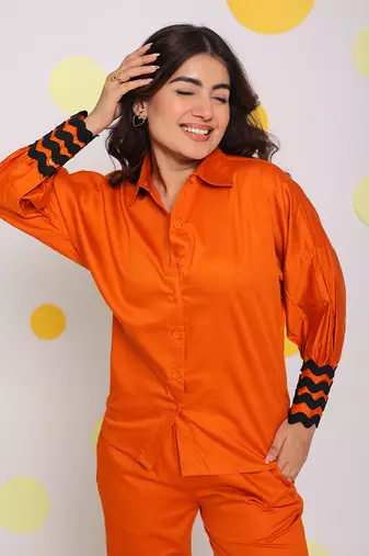 Rust orange summer relaxed collared 100% cotton shirt