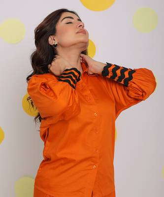 Rust orange summer relaxed collared 100% cotton shirt 4