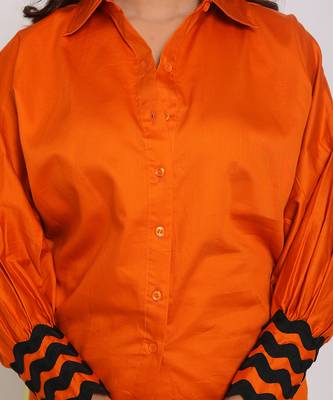 Rust orange summer relaxed collared 100% cotton shirt 5