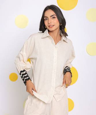 Off white summer relaxed collared linen shirt 1