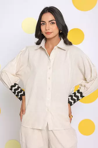 Off white summer relaxed collared linen shirt