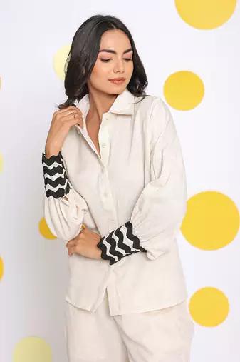 Off white summer relaxed collared linen shirt