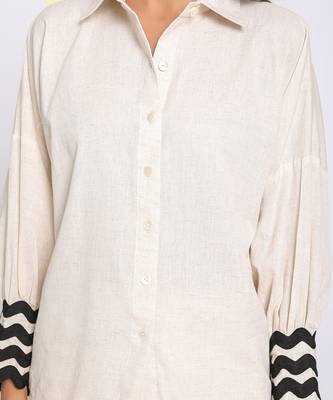 Off white summer relaxed collared linen shirt 5