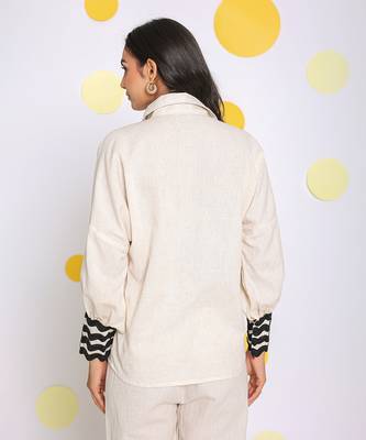 Off white summer relaxed collared linen shirt 6