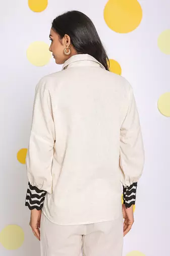 Off white summer relaxed collared linen shirt