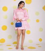 Baby pink bust fitted balloon sleeves 100% cotton summer mini dress