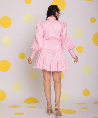 Baby pink bust fitted balloon sleeves 100% cotton summer mini dress 6