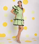 Mint green one shoulder frilled bust fitted scatter midi dress