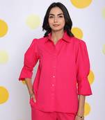Hot pink summer relaxed collared formal linen shirt