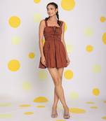 Coffee brown bust fitted 100% cotton party wear mini dress