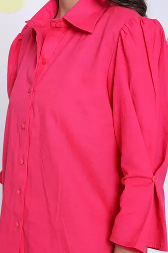 Hot pink summer relaxed collared formal linen shirt