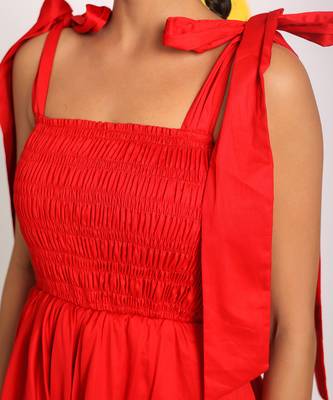 Red short mini skater summer dress with shoulder tie ups 5