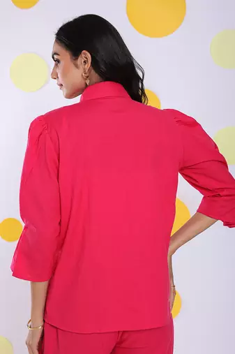 Hot pink summer relaxed collared formal linen shirt