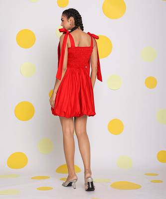Red short mini skater summer dress with shoulder tie ups 6