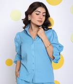 Sky blue summer relaxed collared formal linen shirt