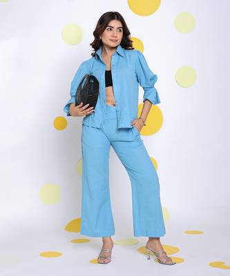 Sky blue summer relaxed collared formal linen shirt 3