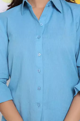 Sky blue summer relaxed collared formal linen shirt
