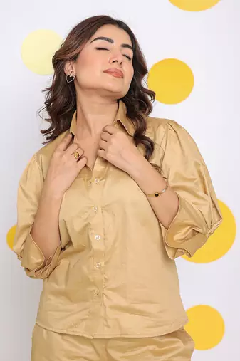Beige summer relaxed collared everyday wear shirt