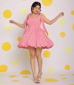 Pink and white summer short skater dress with shoulder tie ups