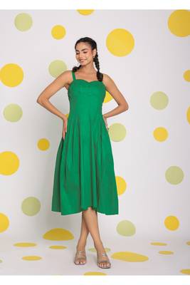 Green corset fitted summer cotton lycra midi dress 1