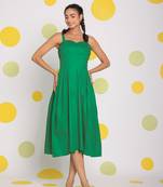 Green corset fitted summer cotton lycra midi dress