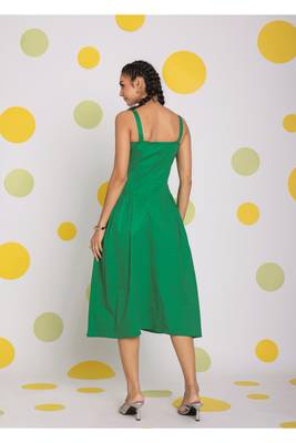 Green corset fitted summer cotton lycra midi dress 3