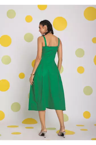 Green corset fitted summer cotton lycra midi dress