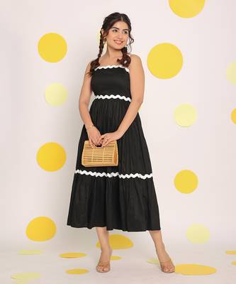 Black bust fitted summer 100% cotton flared midi dress 1