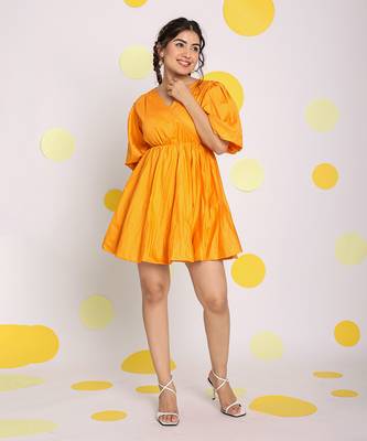 Candy orange summer short skater midi dress 1