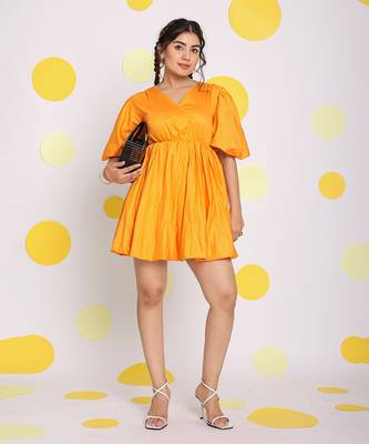 Candy orange summer short skater midi dress 3