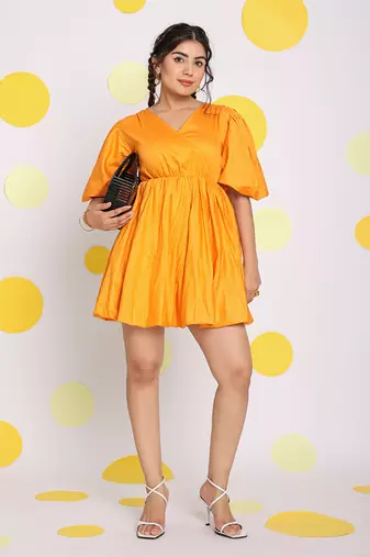 Candy orange summer short skater midi dress