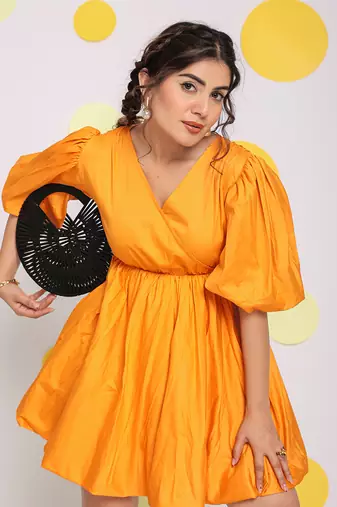 Candy orange summer short skater midi dress