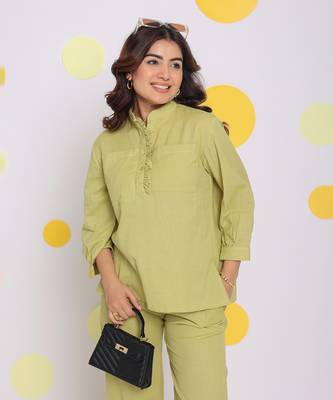 Light green summer relaxed collared formal linen shirt 1