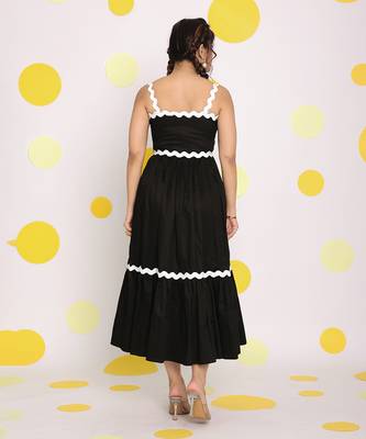 Black bust fitted summer 100% cotton flared midi dress 6