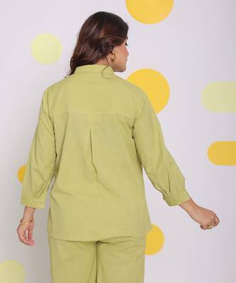 Light green summer relaxed collared formal linen shirt 6