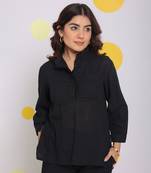 Black summer relaxed buttoned formal linen collared shirt